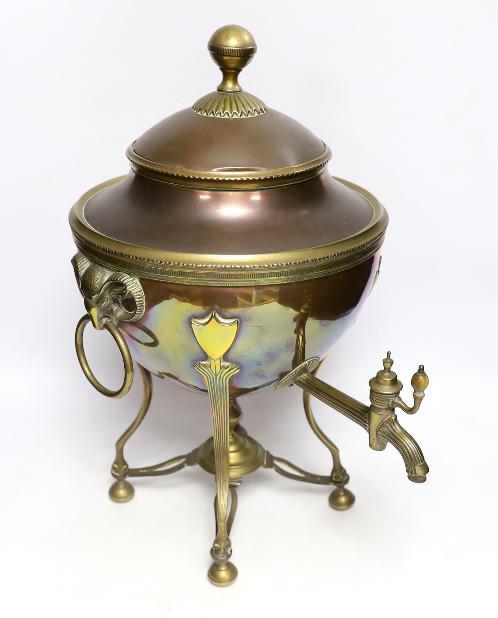 A Regency copper and brass tea urn, 46cm high